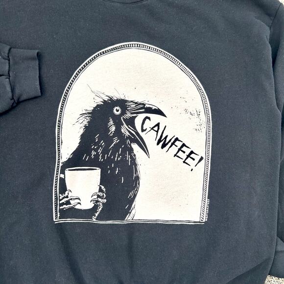 American Apparel “CAWFEE!” Raven Graphic Crewneck Sweatshirt Unisex XL - Picture 3 of 7